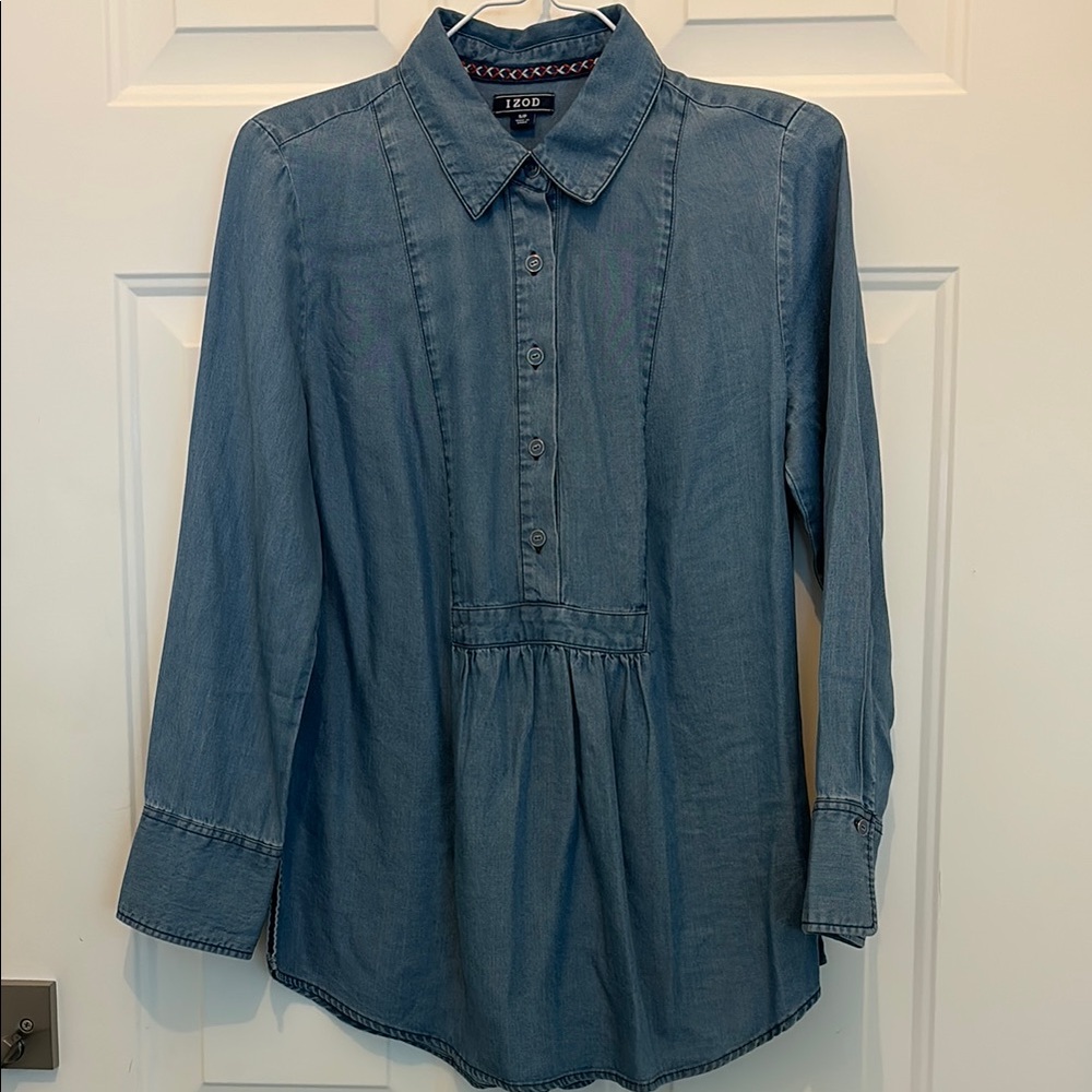 Izod Blue Denim Long Sleeve Button-Up Shirt
